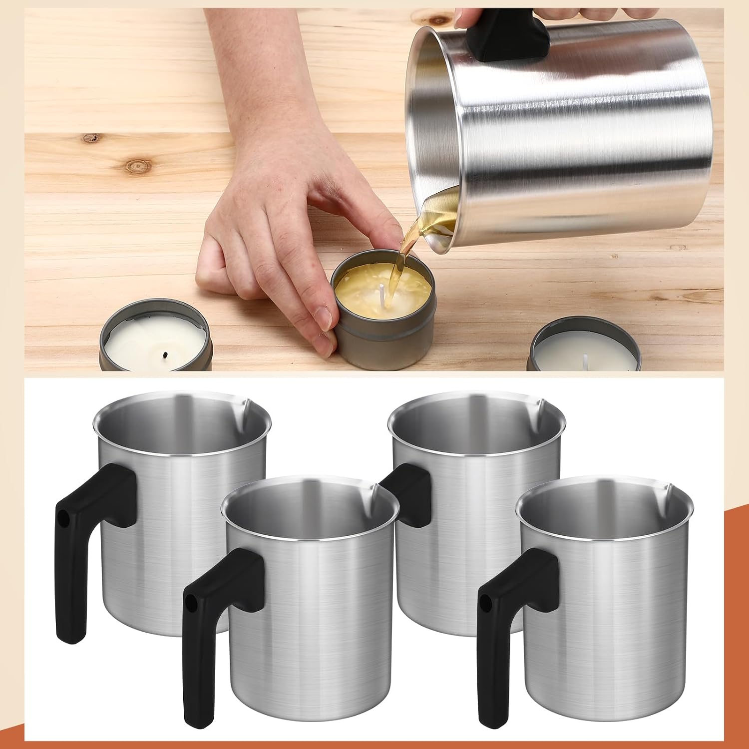 6 Pcs Candle Making Pouring Pot Wax Pouring Pitcher, 0.7 L | Dripless Spout and Heat Resisting Handle Aluminum Wax