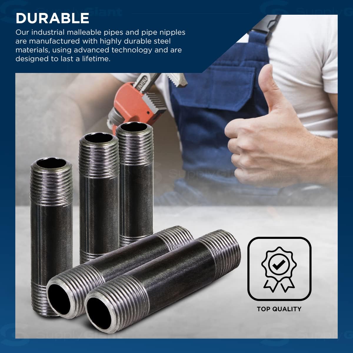 SUPPLY GIANT OQCM3840-5 Nipple pipe, 3/8 in. x 4 in, Black, 5 Pack