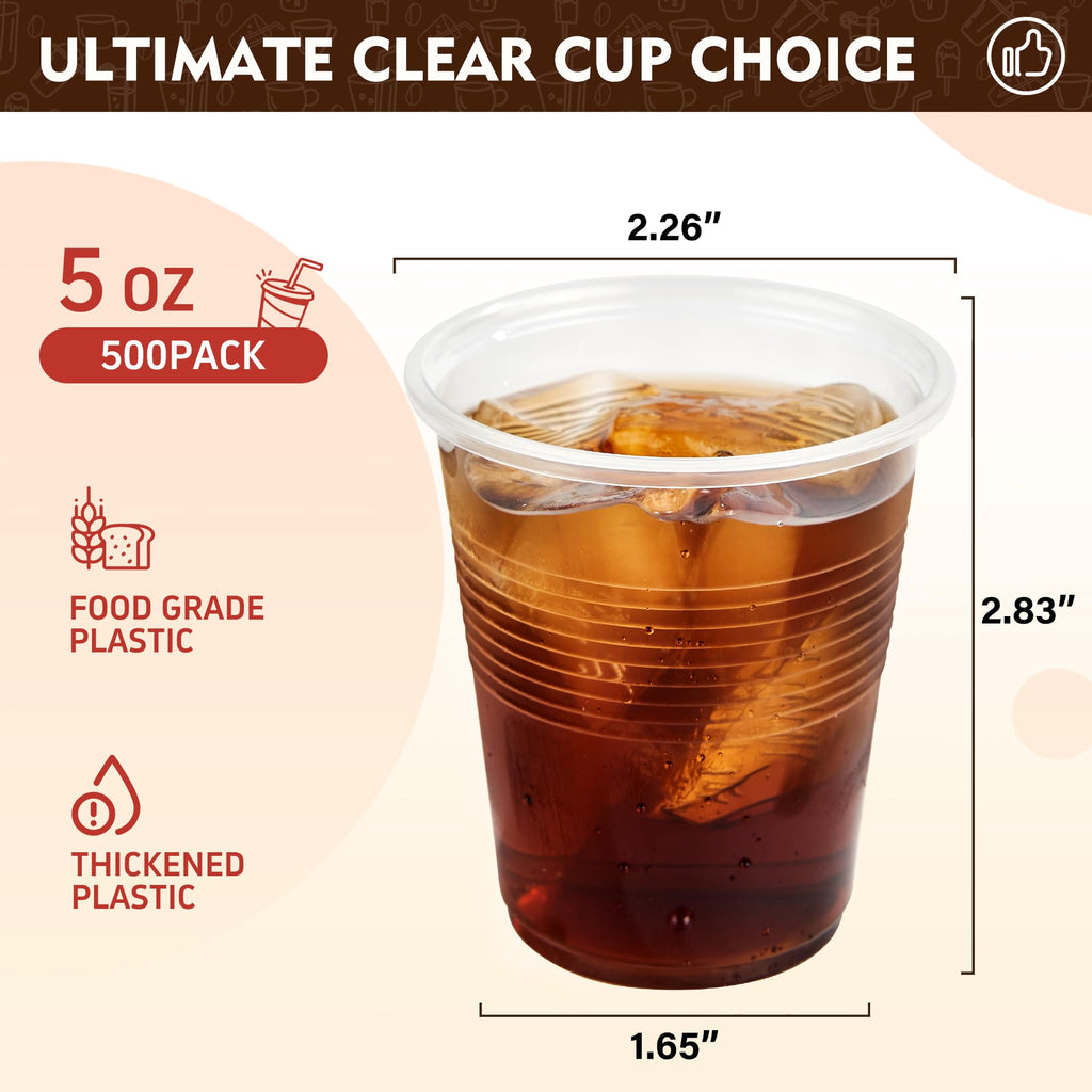 5 oz Plastic Cups, 500 Pack - Clear Disposable Drinking Water Cups for Cold Beverages, Ideal for Party