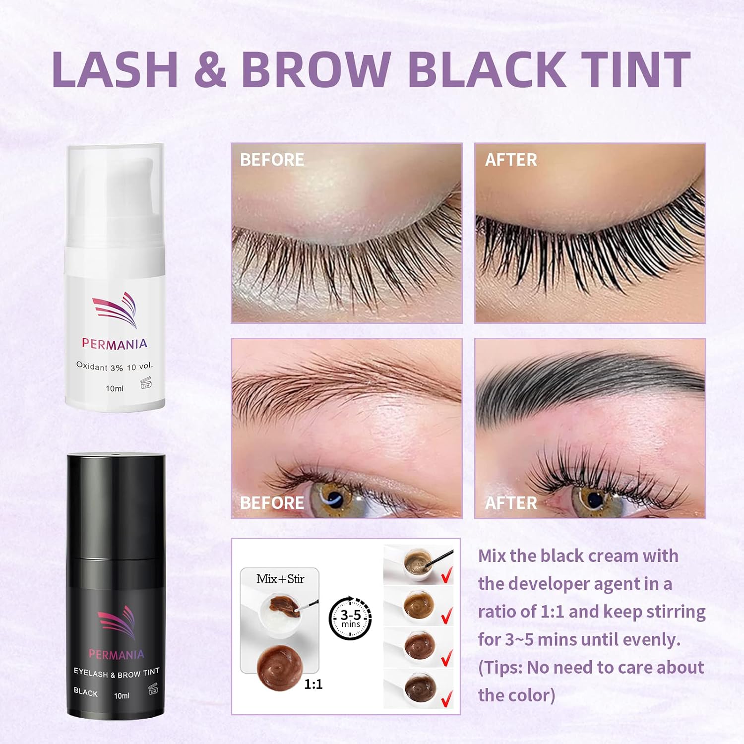 Lash Perm and Black Kit,Salon Grade Supplies for Eyelash Lift and Brow Lamination Black Ti-nt with Lash Lift Balm 4