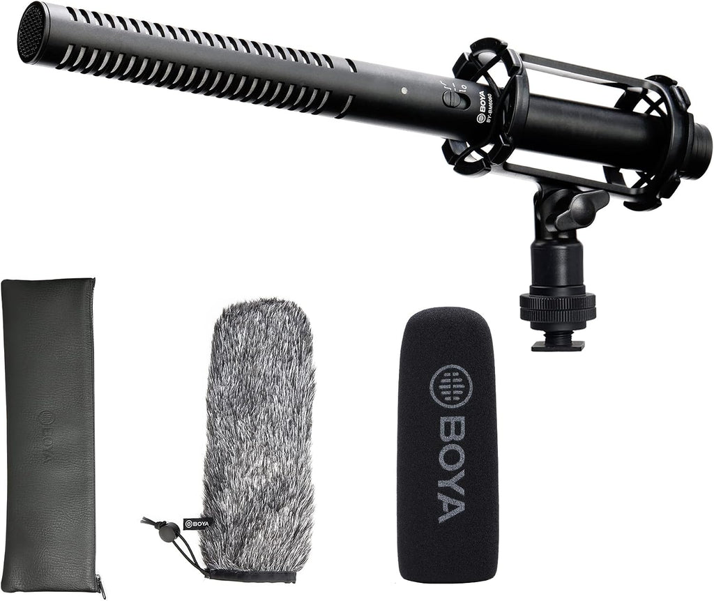 XLR Microphone, Shotgun Microphone BY-BM6060 with Shockmount Windscreen Mic for Camera DSLR External Condenser