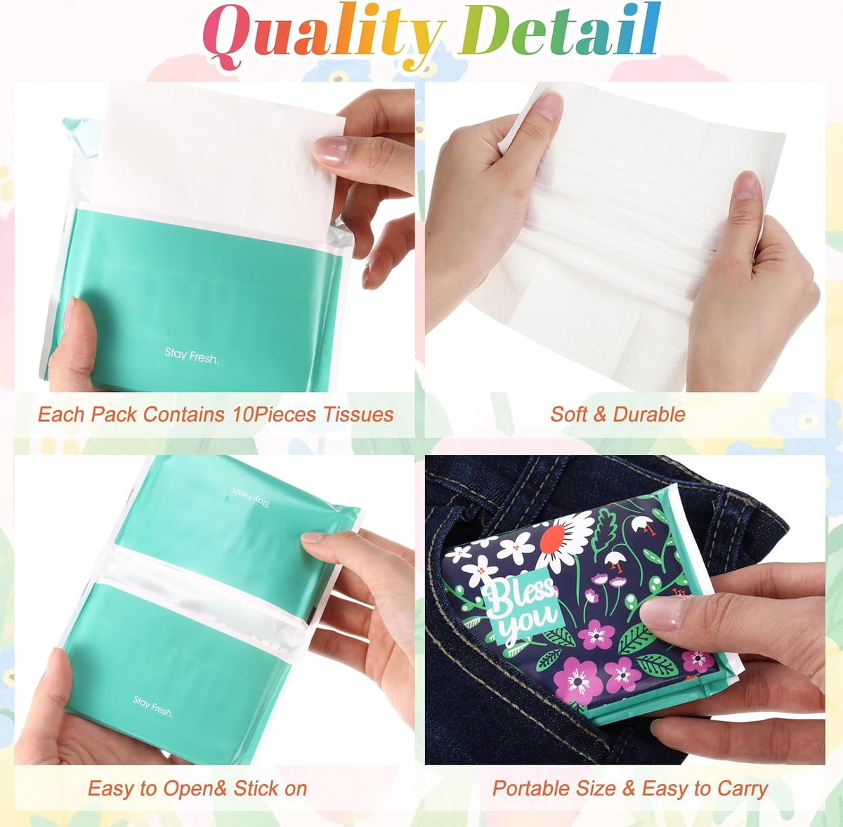 60 Pack Wildflower Bless You Travel Pocket Tissues Bulk