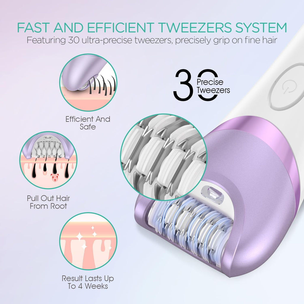 Epilator for Women, Cordless Epilators Hair Removal with 30 Tweezers | 3 in 1 Hair Removal Device for Leg Arm with