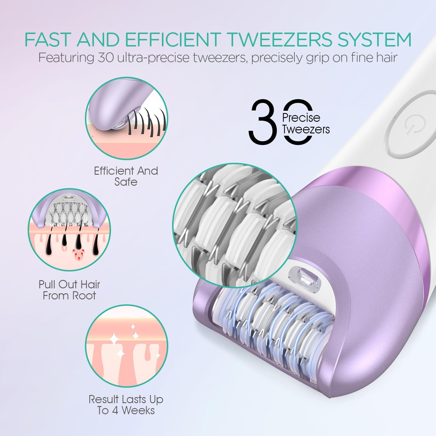 Epilator for Women, Cordless Epilators Hair Removal with 30 Tweezers | 3 in 1 Hair Removal Device for Leg Arm with