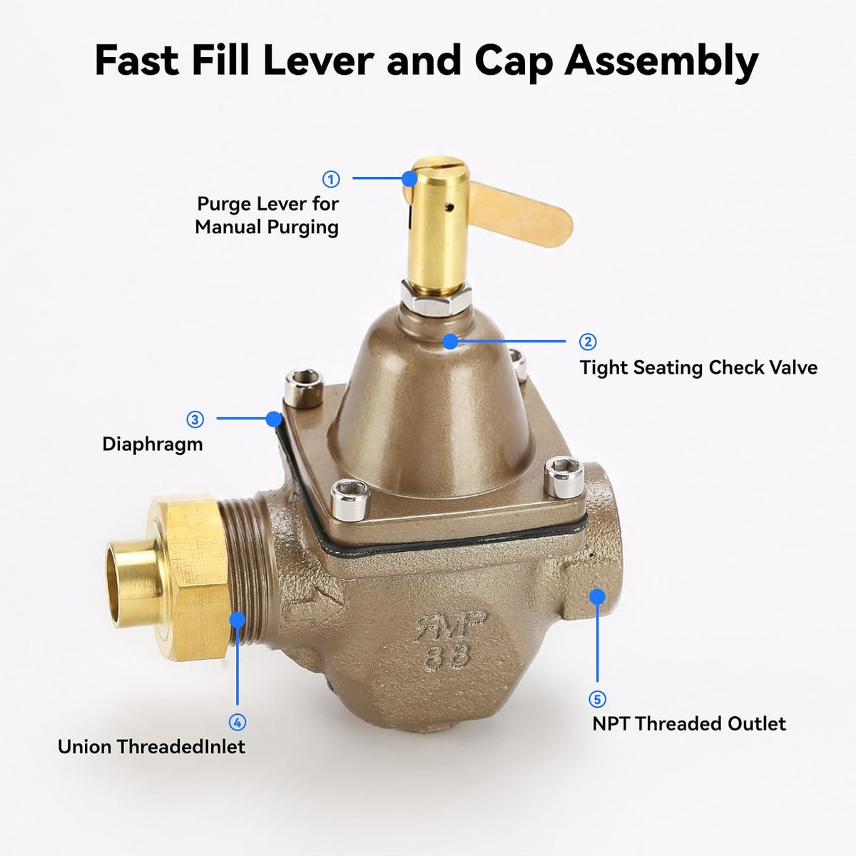 1/2" Boiler Pressure Relief Valve, Tubular Boiler Feed Water Pressure Regulator, Replacement for 1156F, B1156F, S1156F