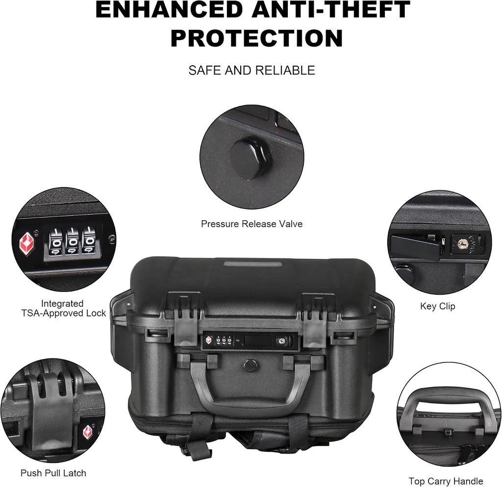 IP67 Waterproof Camera Backpack Hard Case with Padded Dividers, 19", Black