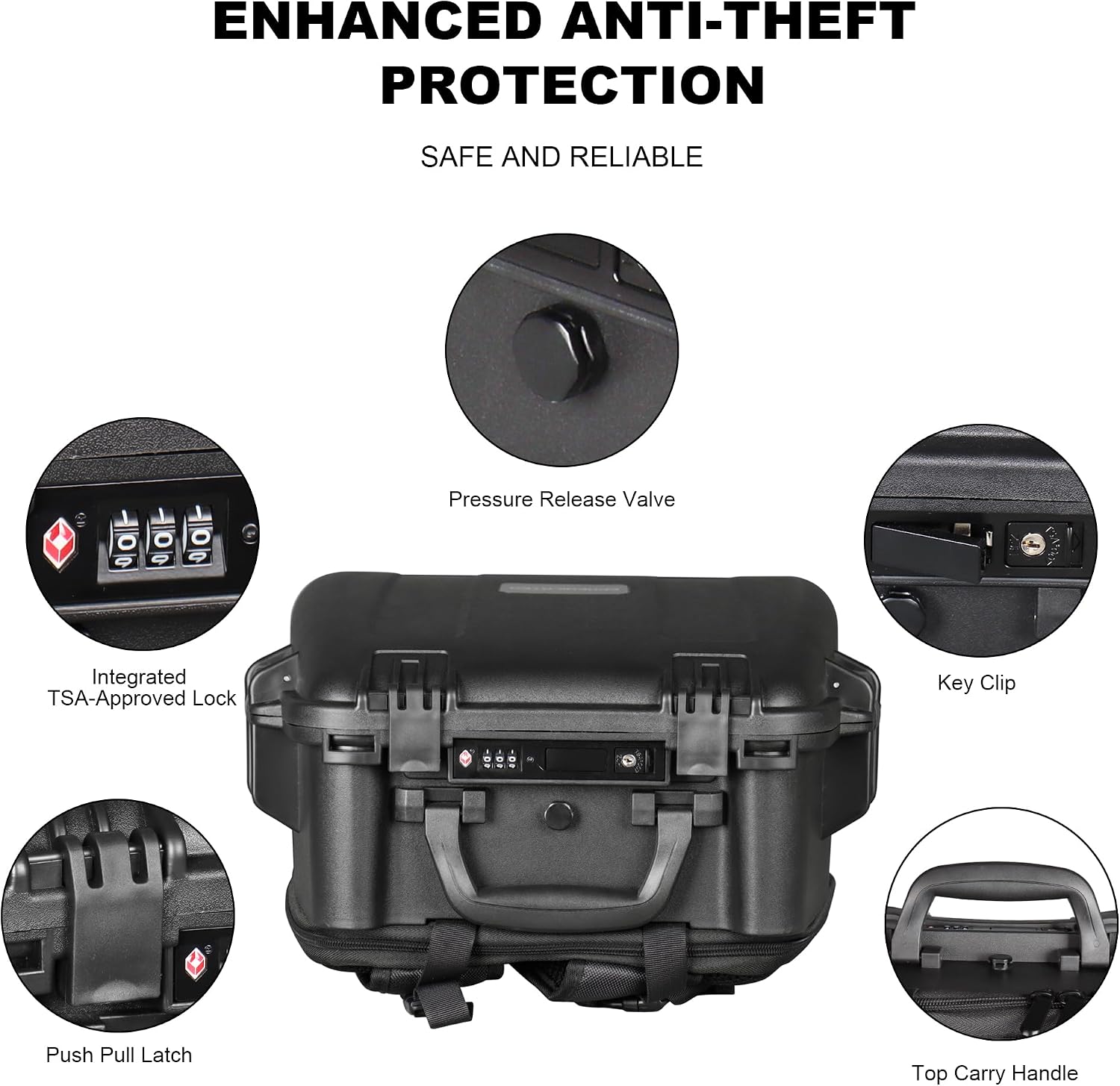 IP67 Waterproof Camera Backpack Hard Case with Padded Dividers, 19", Black