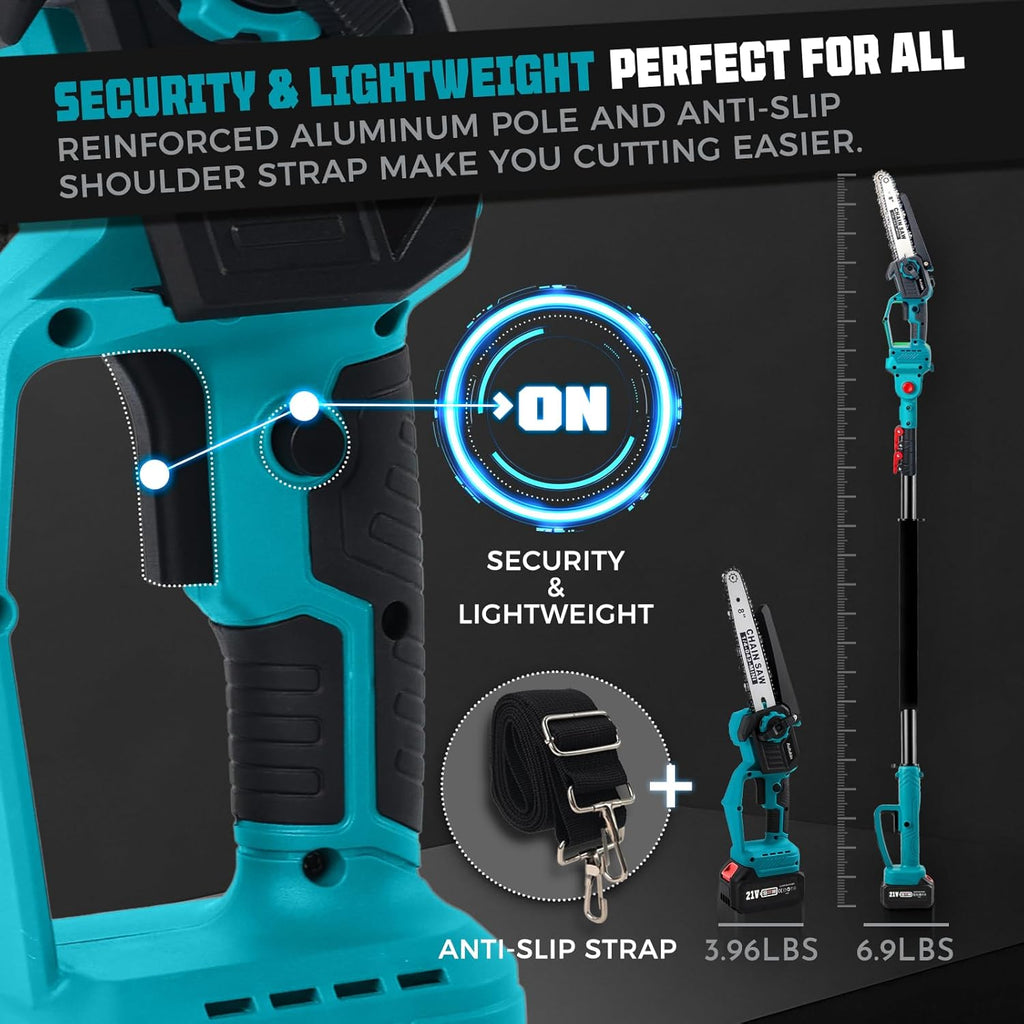 2-in-1 Cordless Pole Saw & Mini Chainsaw with Extension Pole | Electric Handheld Chain Saw with 2×21V 4.0Ah