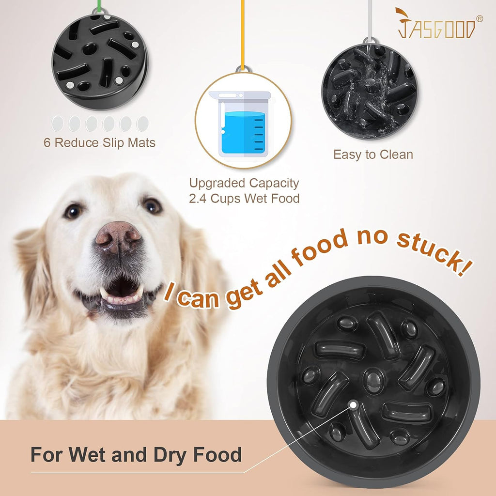 Dog Slow Feeder Bowl - Reduce Slip Puzzle Bowl for Elevated Pet Feeders - Interactive Bloat Stop Dog Dishes - Dark