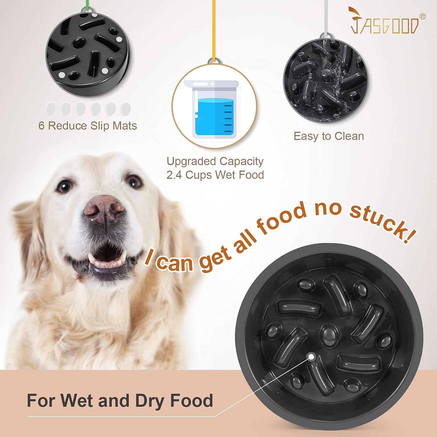 Dog Slow Feeder Bowl - Reduce Slip Puzzle Bowl for Elevated Pet Feeders - Interactive Bloat Stop Dog Dishes - Dark