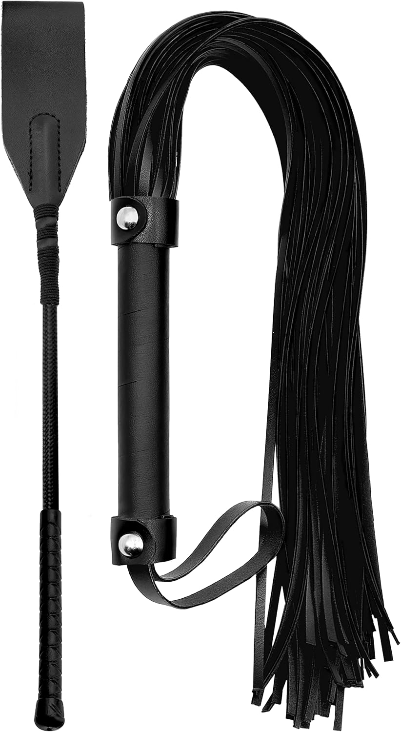 Leather Riding Crop for Adult Play, Faux Leather Riding Flogger Whip Black 18" for Play Paddle for Adults