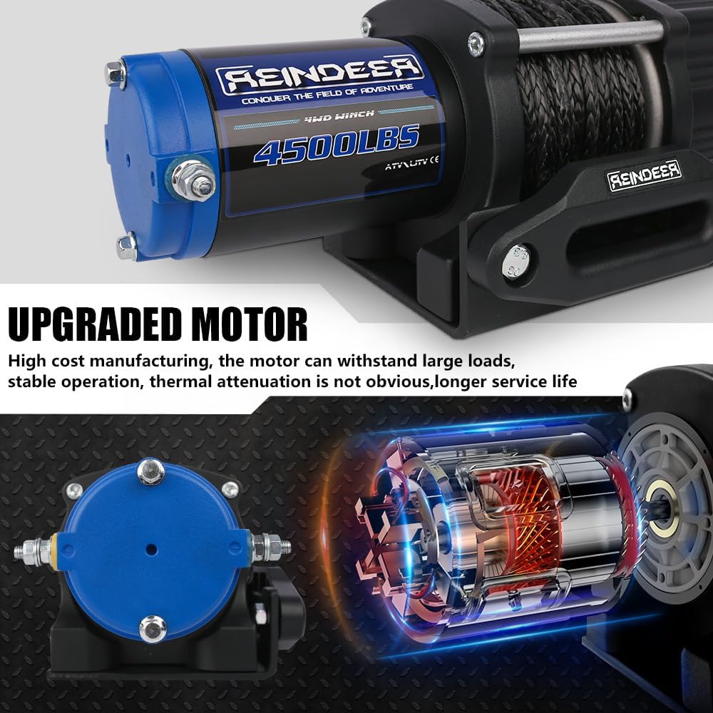 Electric Winch Kit 4500lbs with Synthetic Rope, IP67 Waterproof 12V with Wireless Remote & Wired Remote Control