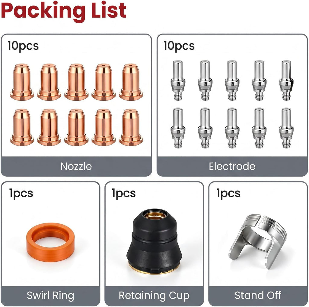 23Pcs IPT60 Plasma Cutter Torch Consumables, Plasma Cutter Tips 1.1mm .045" Electrode Nozzle Kit for CUT55 MP CUT60 Non-HF Torch