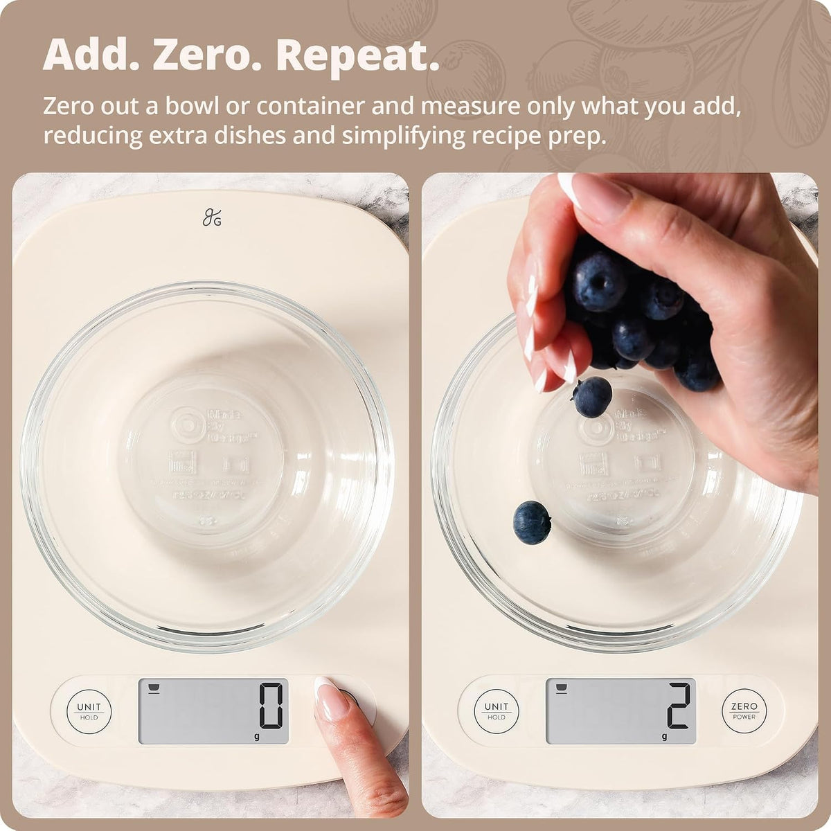 Food Scale, Slim & Compact Build, 1g Precision (Birch White)