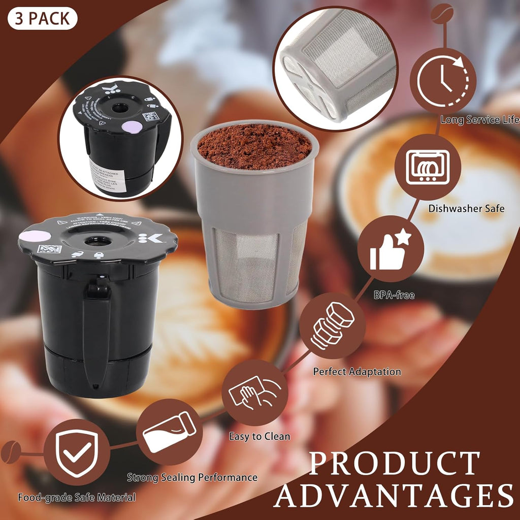 K250 Reusable Coffee Filter Compatible with Keurigg My K-Cup 2.0 1.0 | 3 Pack Refillable Ground Coffee Filter Fits
