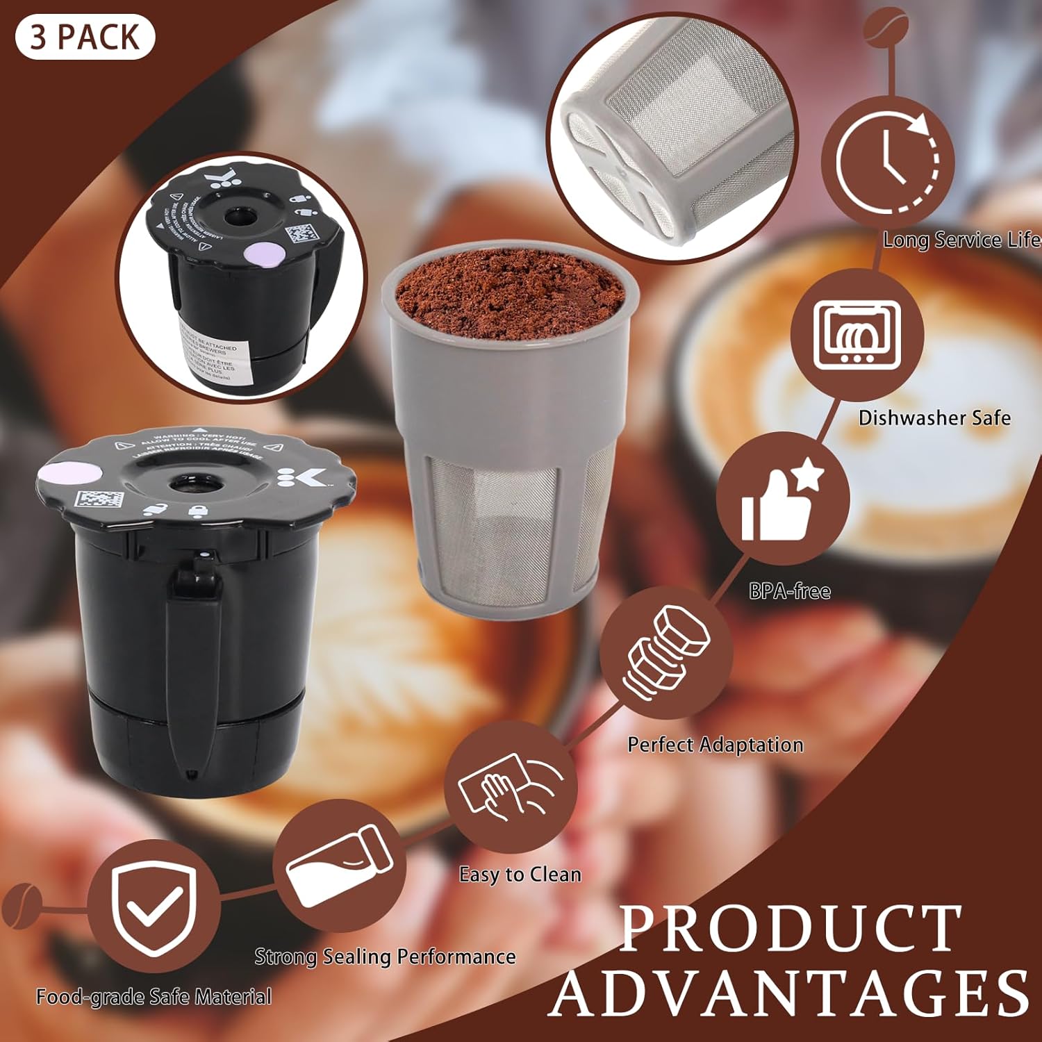 K250 Reusable Coffee Filter Compatible with Keurigg My K-Cup 2.0 1.0 | 3 Pack Refillable Ground Coffee Filter Fits
