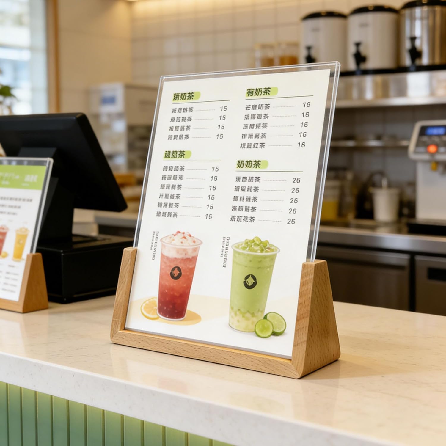U-shaped Acrylic Sign Holder with Wood Base Menu Holder Flyer Holder Poster Stand Photo Stand Widened Base Windproof