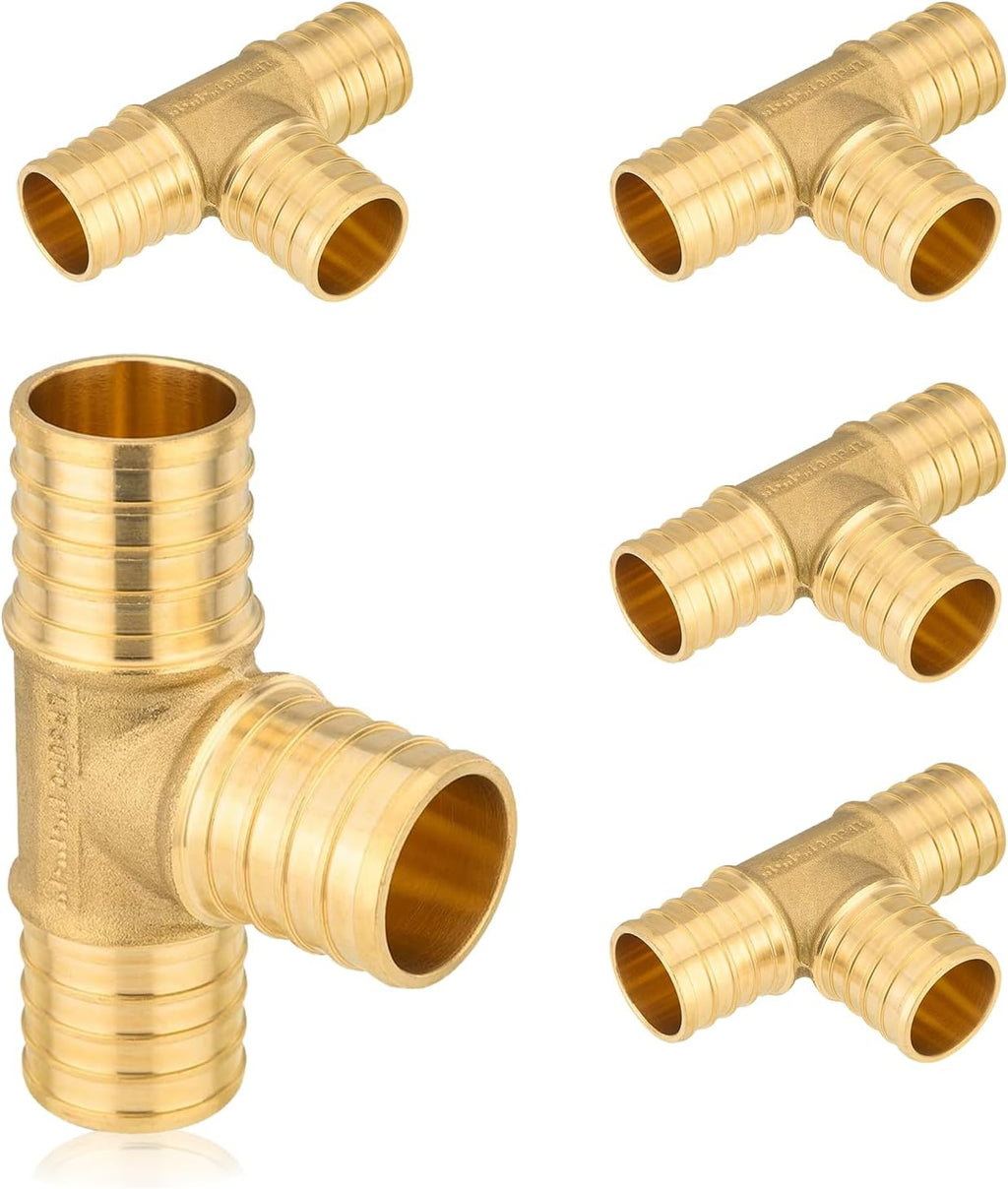 5Pack Seelink PEX Fittings, 1-Inch Pex Brass Crimp Tee(PEX1807074-5)