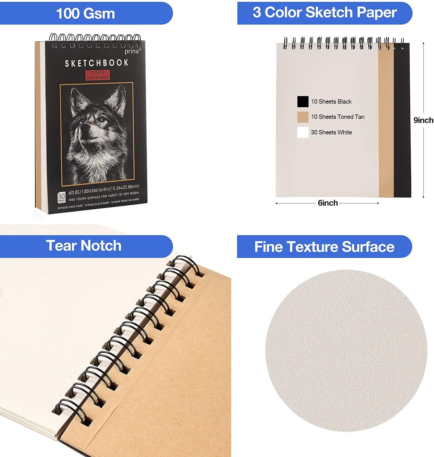50 Pack Drawing Set Sketch Kit, Sketching Supplies with 3-Color Sketchbook, Graphite, and Charcoal Pencils, Pro Art