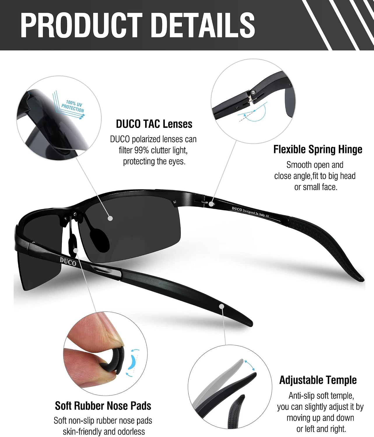 Mens Sports Polarized Sunglasses UV Protection Sunglasses for Men 8177 | Premium Al-Mg Frame–Lightweight, Sturdy