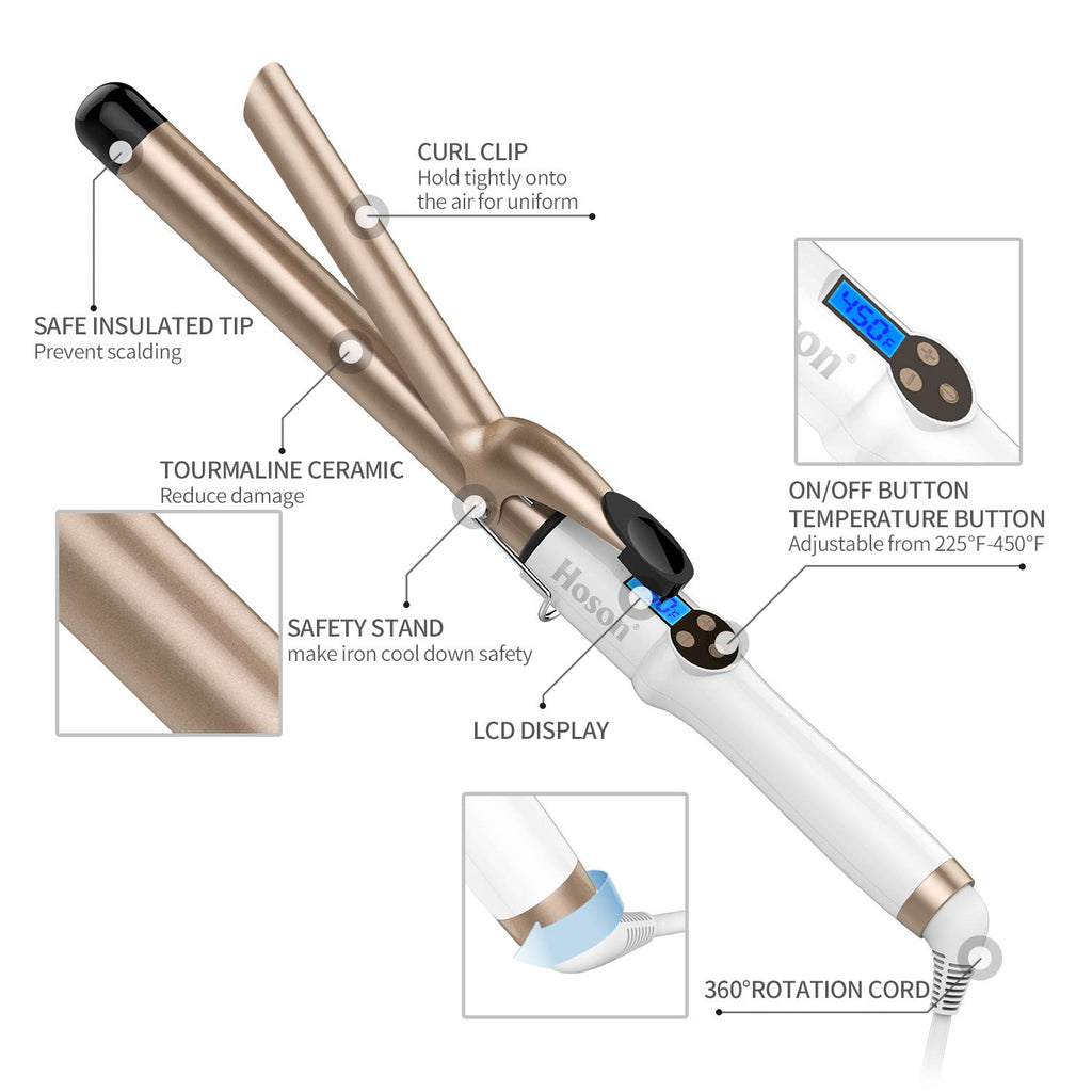 1 Inch Curling Iron Extra Long Barrel for Long Hair | Professional Ceramic Hair Styling Curler One Inch, Dual