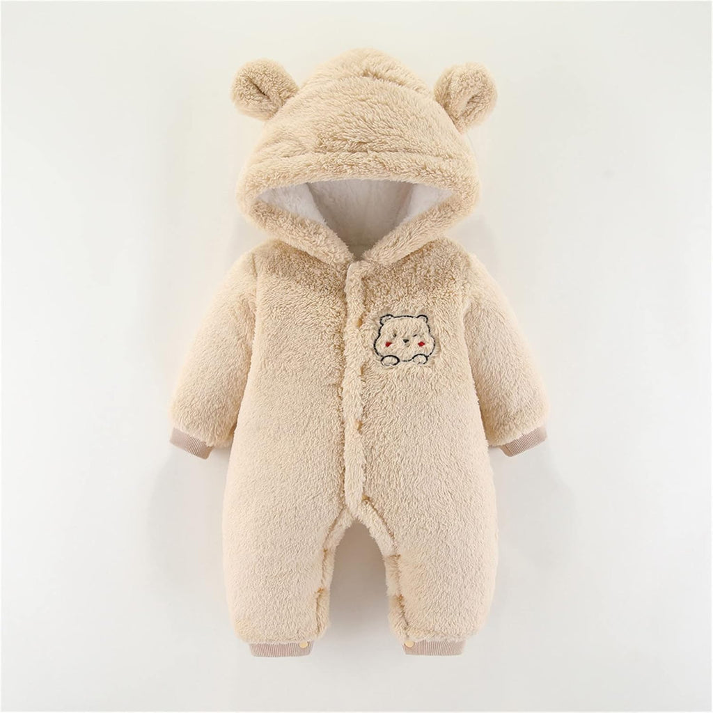 Newborn Baby Boy Girl Winter Snowsuit Cute Bear Ears Fluffy Fleece Jumpsuit Warm Hooded Romper One-Piece Outfit