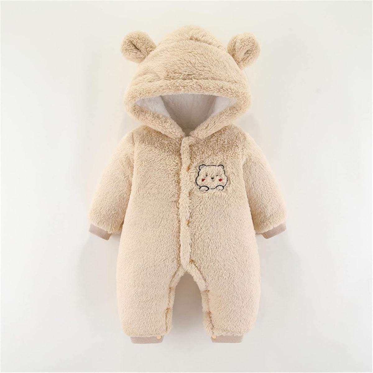 Newborn Baby Boy Girl Winter Snowsuit Cute Bear Ears Fluffy Fleece Jumpsuit Warm Hooded Romper One-Piece Outfit