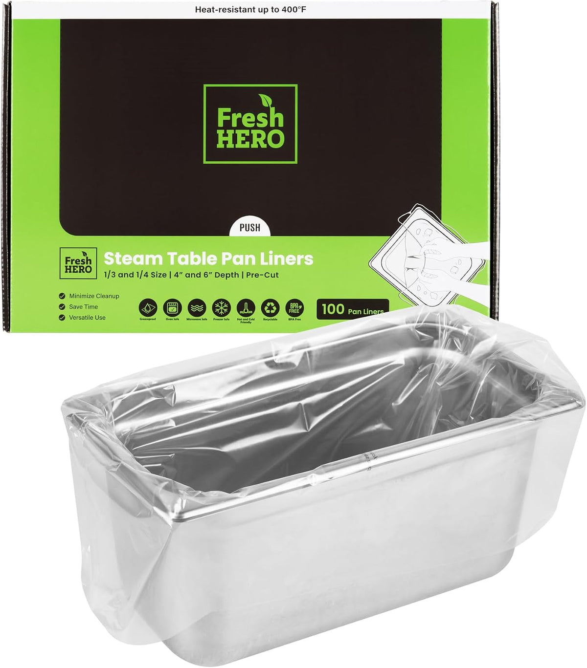 1/3 and 1/4 Size Nylon Steam Table Pan Liners, 100 Count