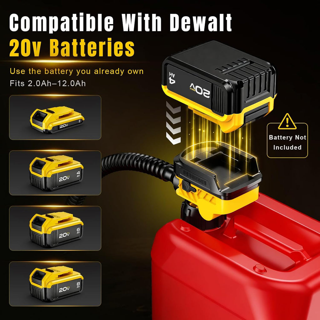 Fuel Transfer Pump for DeWalt 20V Batteries, Cordless 4.7 GPM Flow