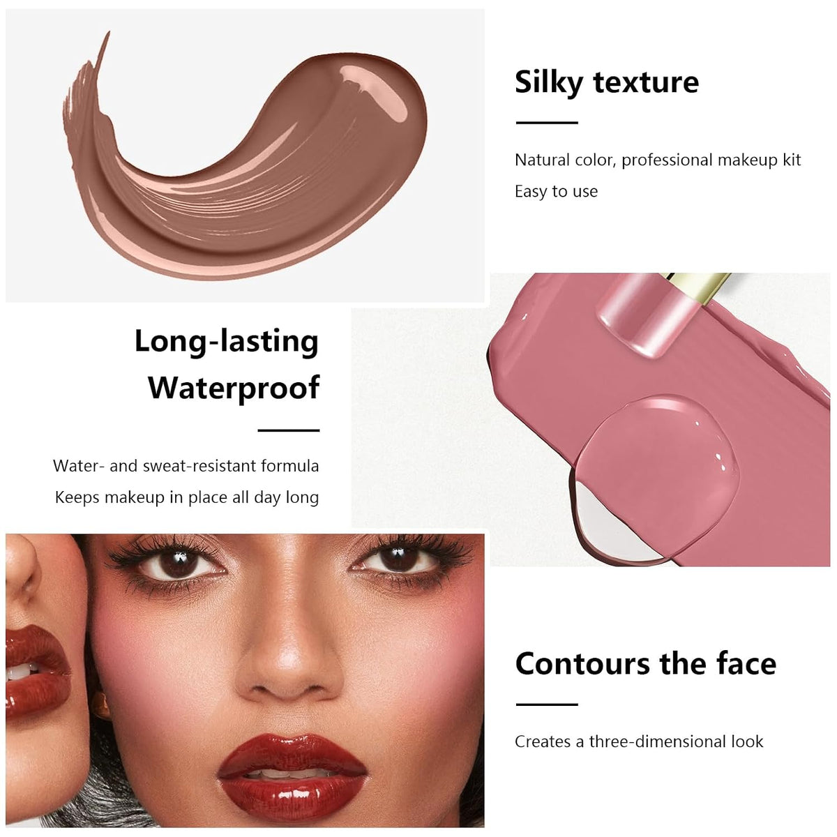 6 Colors Cream Contour Stick Makeup Contour Kit, Double-ended Cream Bronzer for Sculpt, Highlighter and Blush Stick