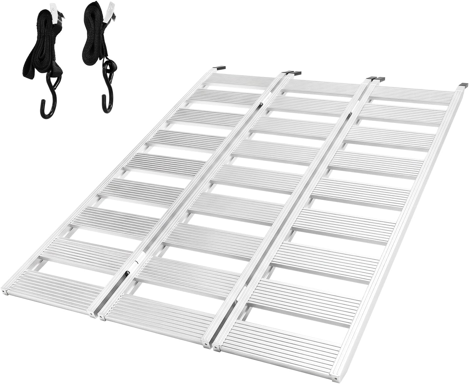 Aluminum Tri-Fold ATV Loading Ramp, 76" x 50" Wide Platform, 1500 lb Capacity with Safety Straps for Lawn Mower, Snow