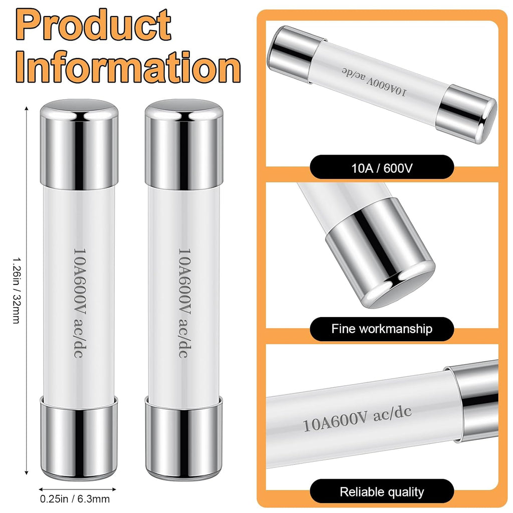 Relaxweex 5 Pcs Ceramic Fast Fuses for Multimeters, 6.3x32 mm Ff10a