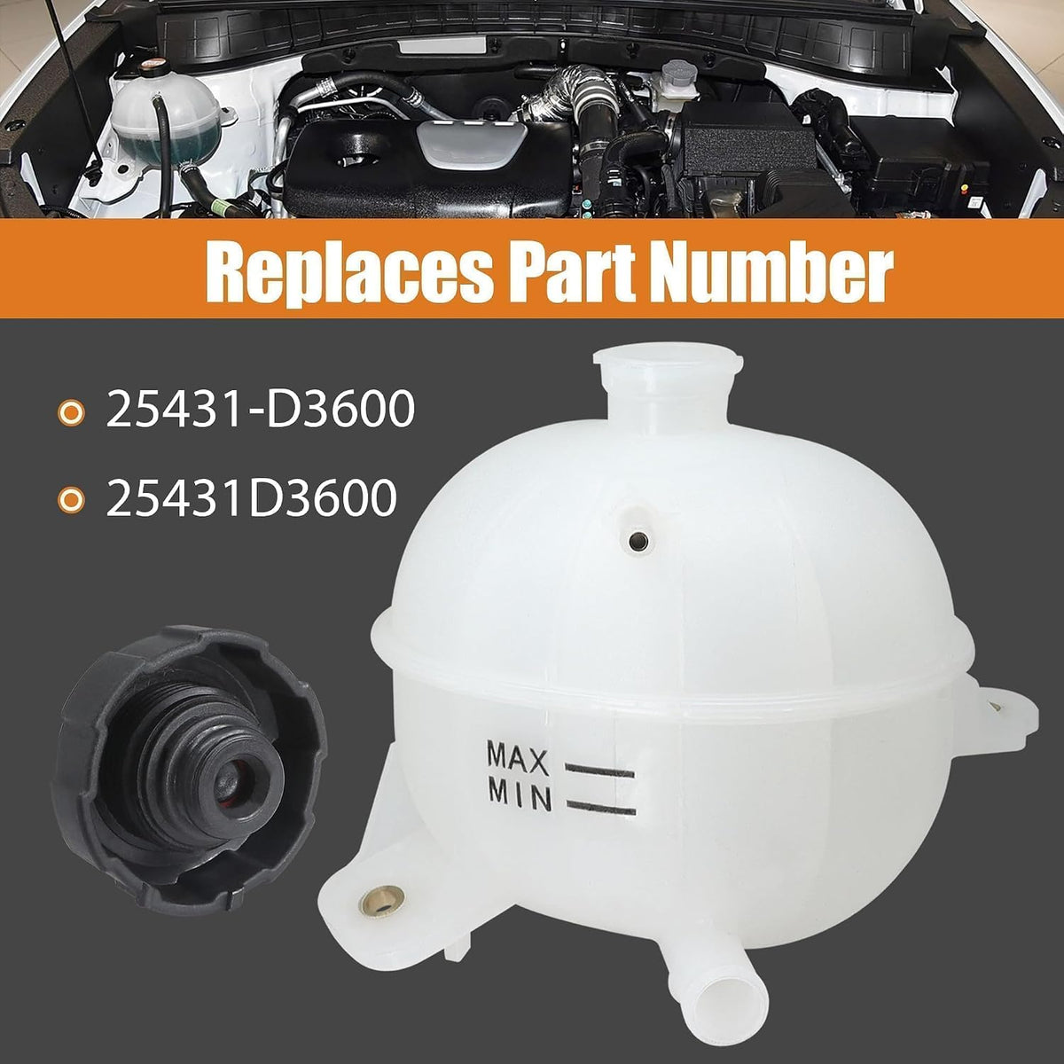 25431D3600 Engine Coolant Overflow Reservoir Bottle/Tank with Cap Fit for Hyundai Tucson 1.6L 1956CC / 2.0L 1999CC 2016-2021 Replace # 25431-D3600 HY3014120