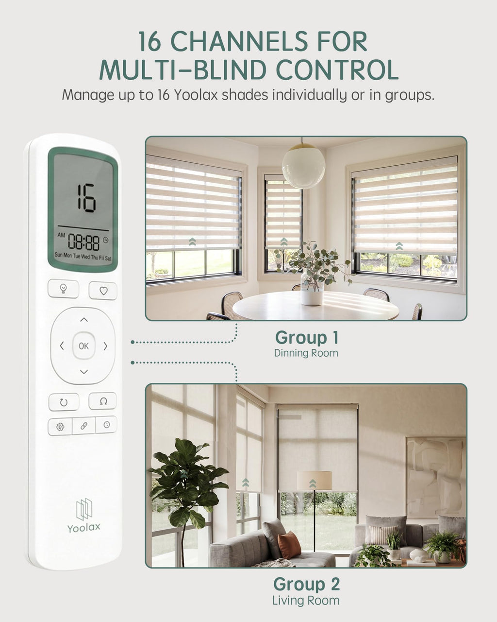 Yoolax 16-Channel EaseOne Remote, Works with All Yoolax Motorized Shades
