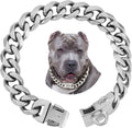 19mm Silver Chain Dog Collar, Luxurious Cuban Link Dog Collar