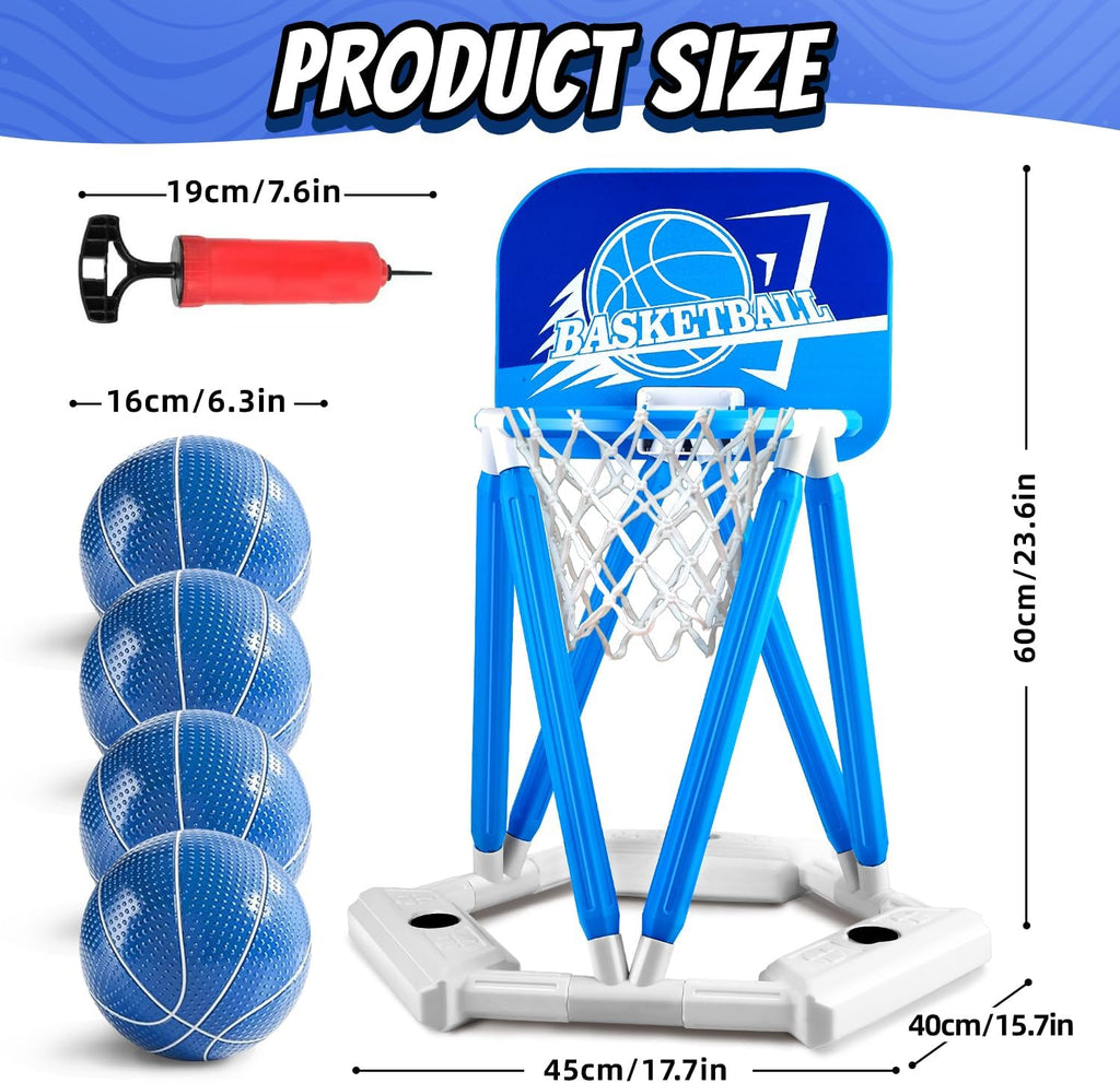 Pool Basketball Hoop, Floating Basketball Hoop Toy for Pool Water Game with 4 Basketballs Summer Swimming Pool Games