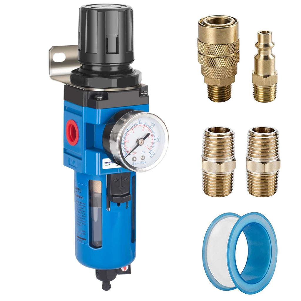 NANPU 1/2" NPT Compressed Air Filter Regulator Combo Piggyback