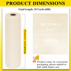 Ivory Tulle Fabric Roll 54 Inch x 20 Yards, Matte Tulle Ribbon