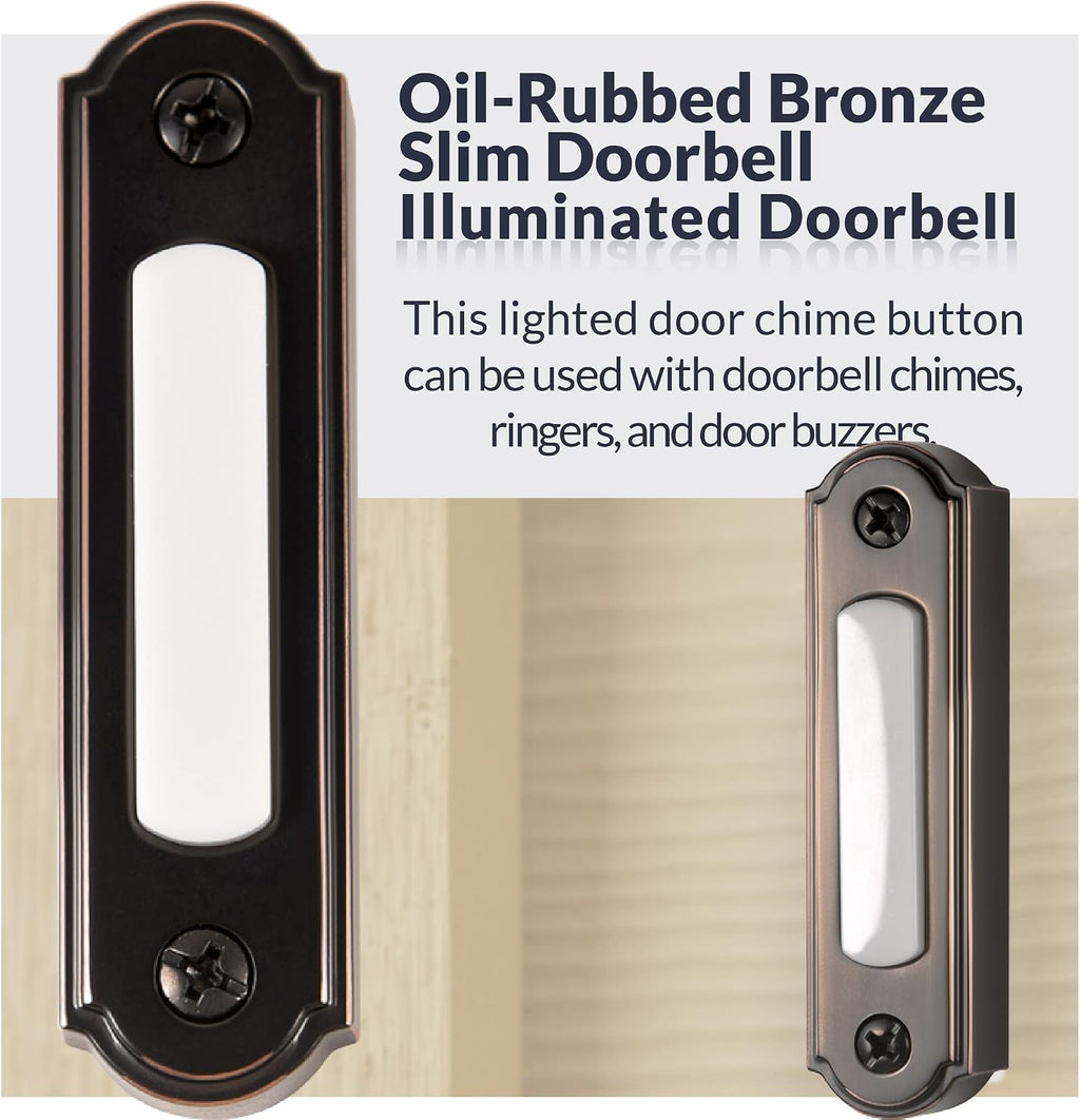 LED Lighted Metal Door Chime Push Button (Oil-Rubbed Bronze) | Surface Mount Lighted Door Bell Button | Replacement