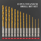 StratMet 13pcs Titanium Coating HSS Hex Shank Drill Bit Set (1/16"-1/4")