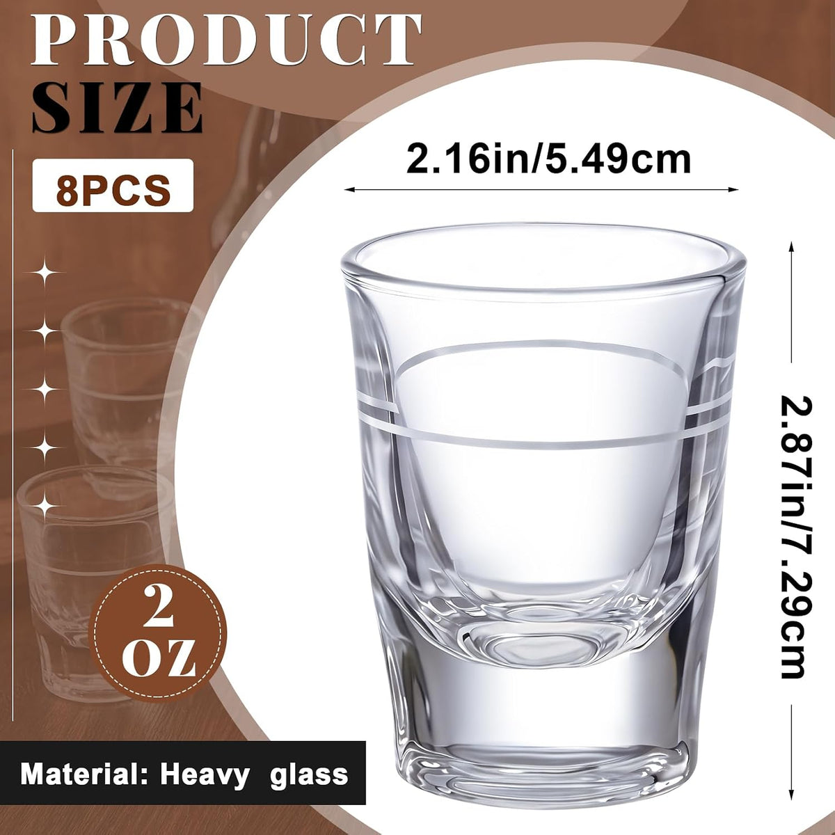 2 oz Heavy Shot Glass with Line, 8 Pack