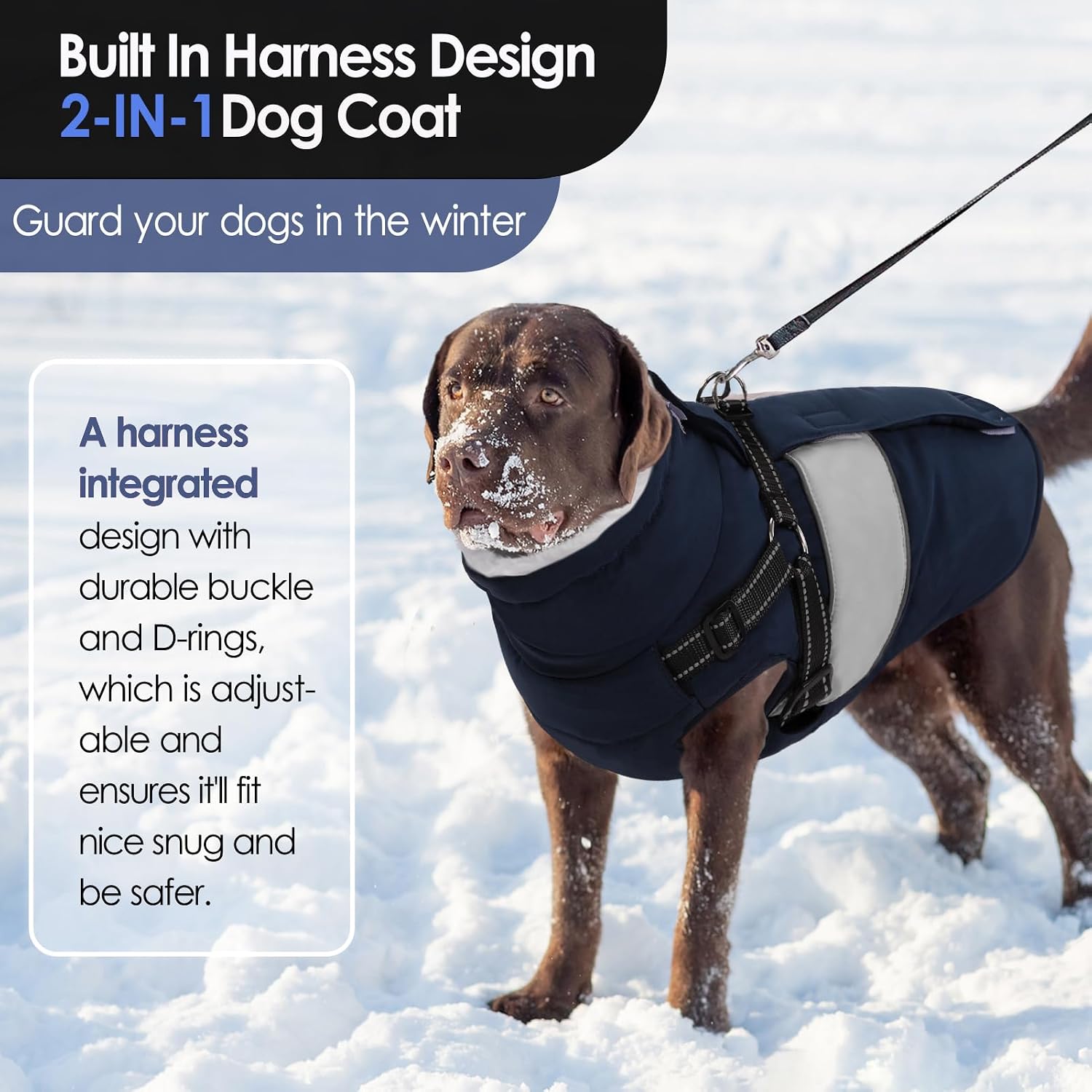 Dog Coat, Large Dog Jacket, Dogs Coat with Harness Built in, Reflective Waterproof Dogs Jackets Winter with Furry