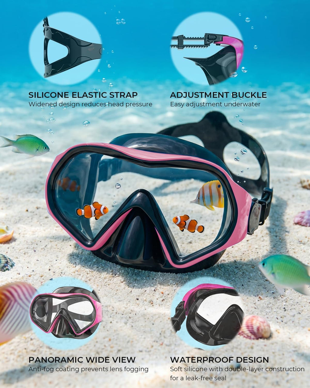 Snorkel Mask Adults 180° Panoramic Anti-Fog Leak-Proof Diving Goggles Swimming Gear