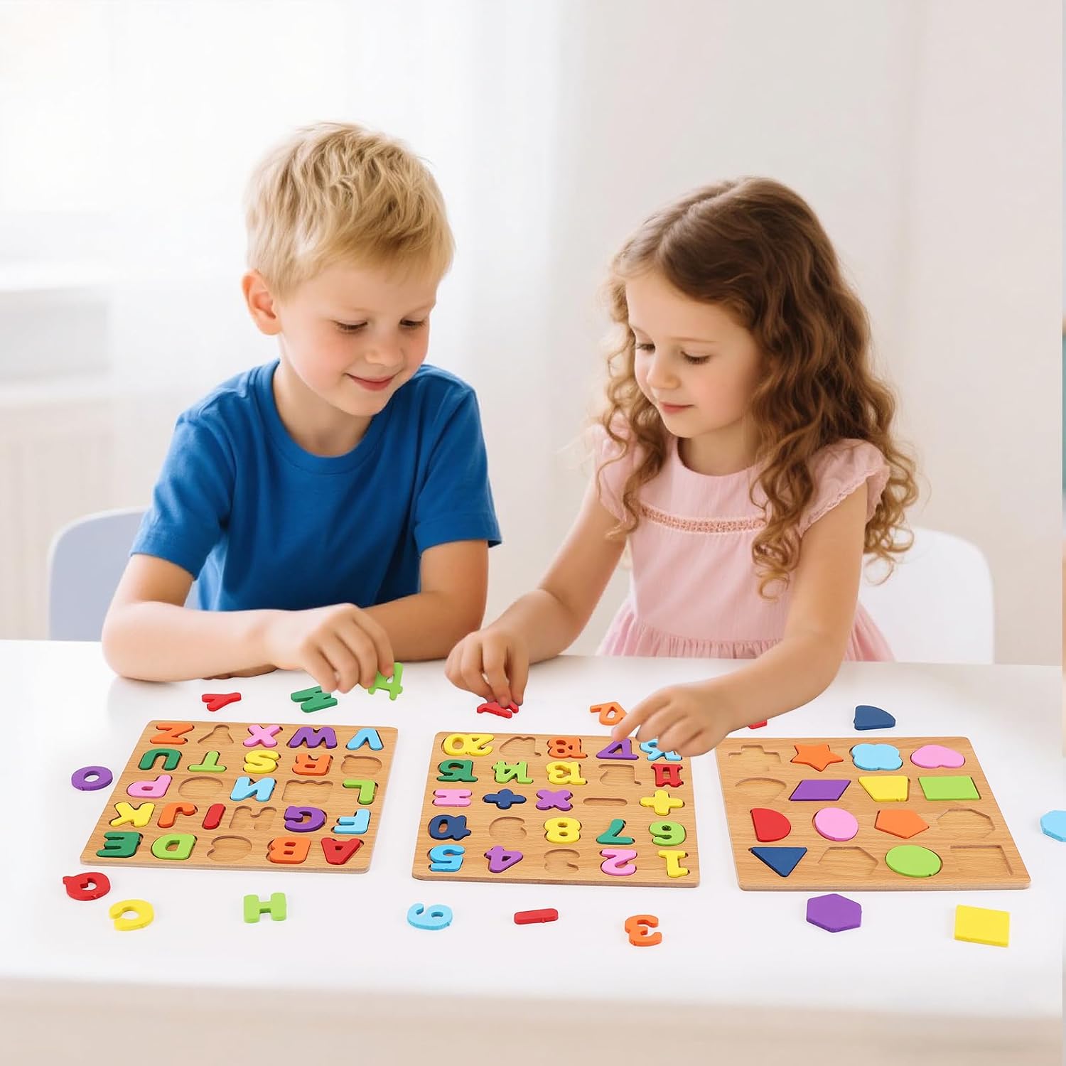 Alphabet Wooden Puzzles for Toddlers 3-5, Pack of 3 ABC, Number and Shape Puzzle, Preschool Educational Learning Toys