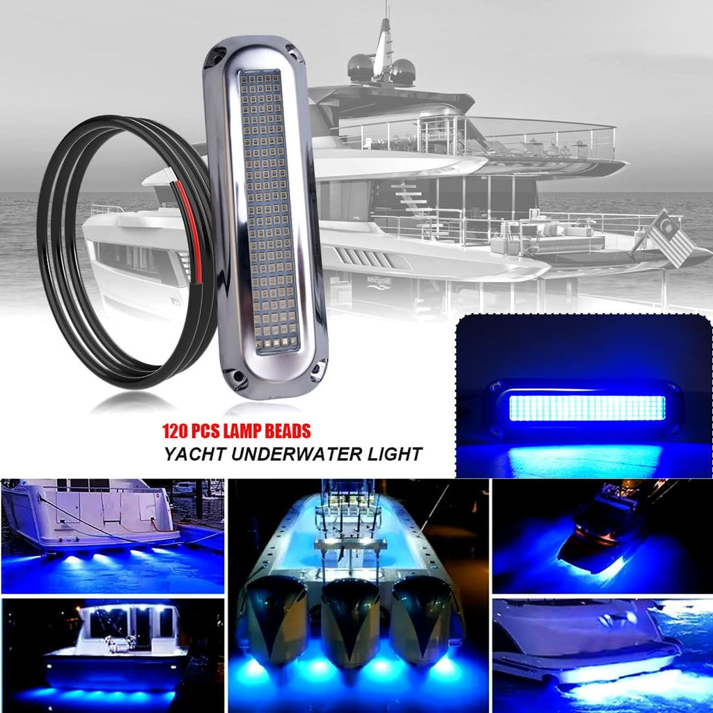 120led Underwater Boat Lights,Blue DC10-30V IP68 Surface Mount 2 Pack