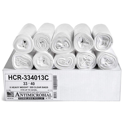 High Density Trash Bags, 33 Gallon, 13 Micron (eq), 33" x 40", Clear, for Bathroom, Office, Industrial, Commercial