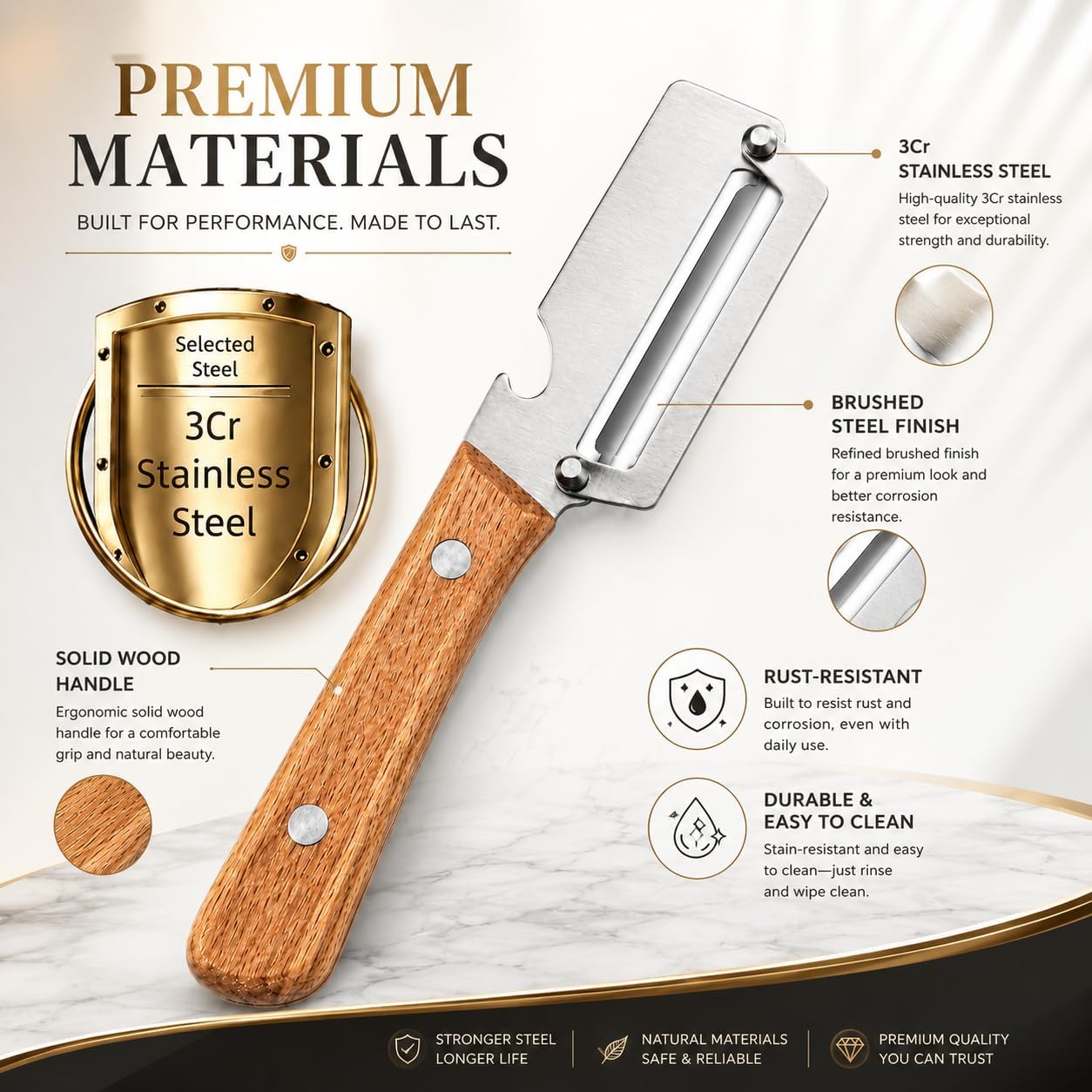 2026 Premium Multifunctional Vegetable Peeler, 3cr Stainless Steel Peeler with Wooden Handle with Built-In Bottle