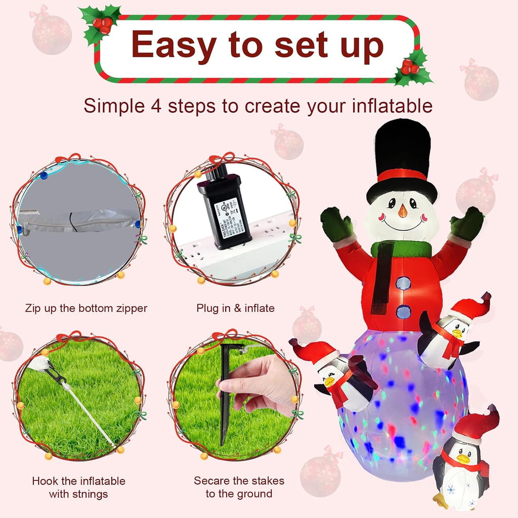10ft Christmas Inflatable Outdoor Decoration, Kaleidoscope Penguin Snowman Inflatable Yard Decoration with LED Lights