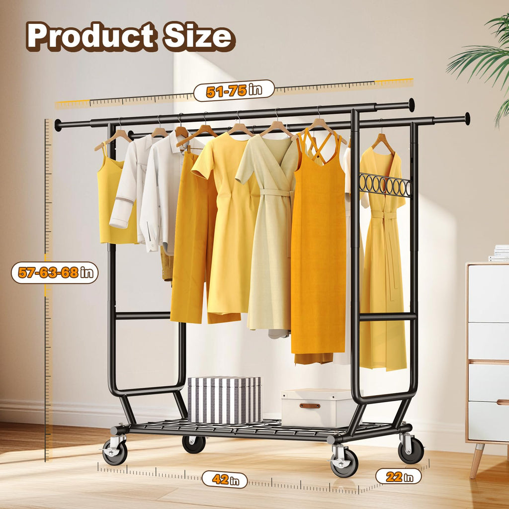 Clothes Rack Load 650 LBS Collapsible Clothing Rack Double Rod