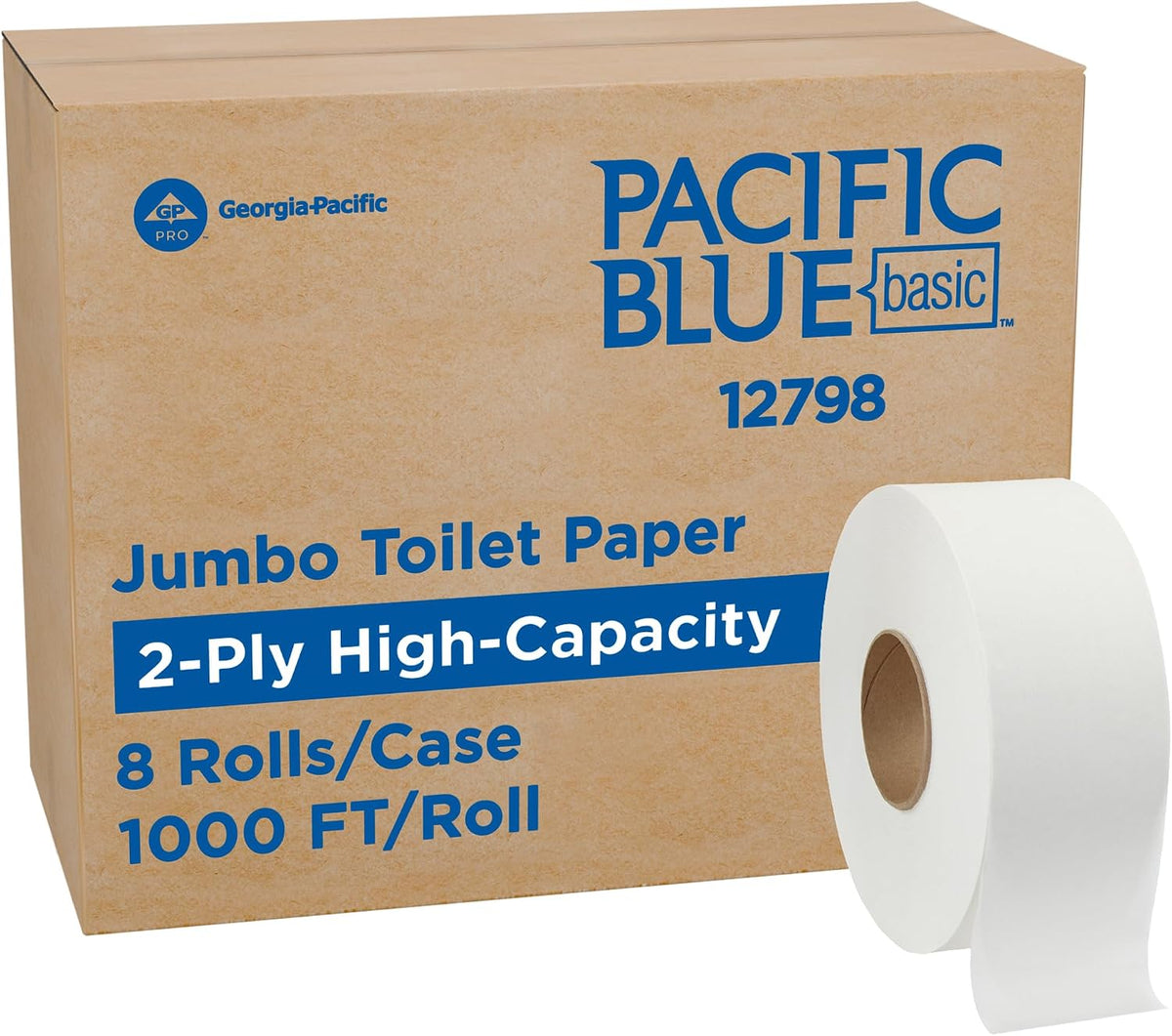 Pacific Blue Basic 2-Ply Jumbo Jr. 9" Toilet Paper by GP PRO (Georgia-Pacific), 12798, 1,000 Linear Feet per Roll, 8